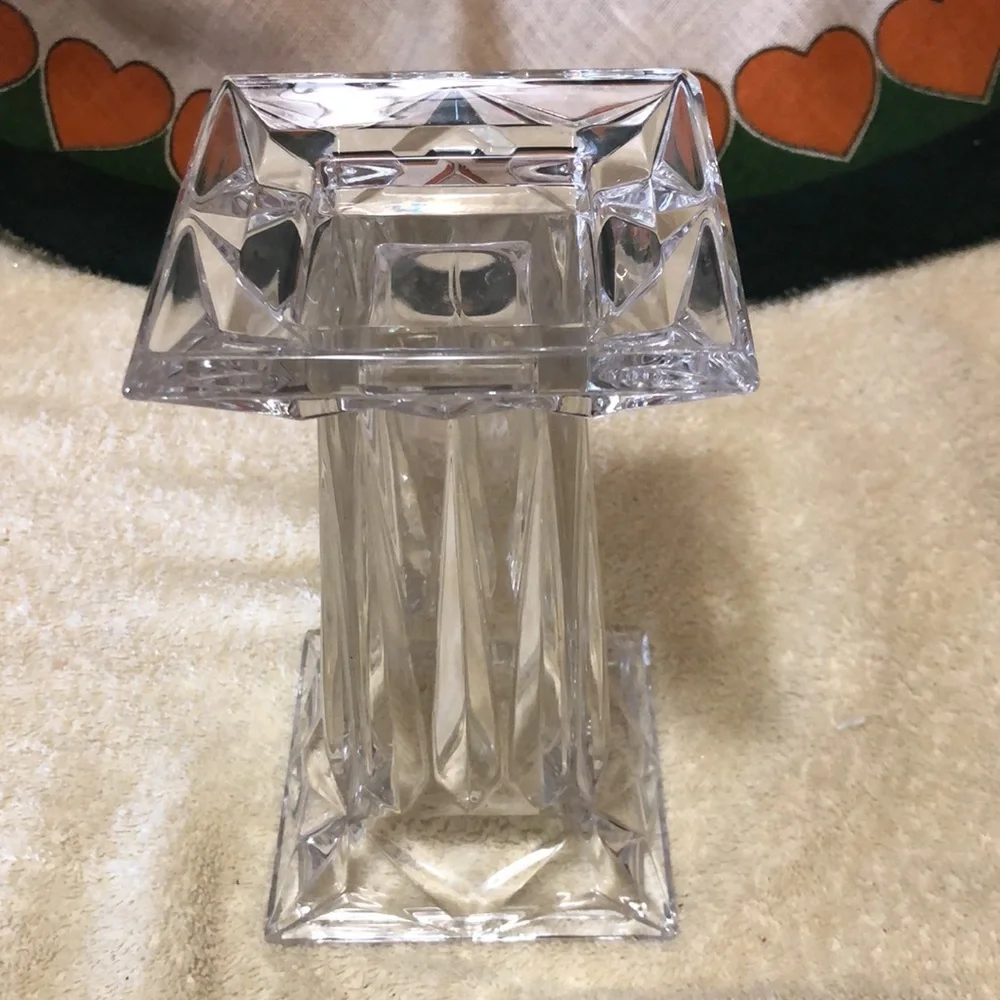 Vintage Heavy Cut Glass Pedestal Candle Holder/Vase, Reversible 7x4”